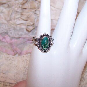 Native American Sterling Silver Turquoise Ring - Size 3.75